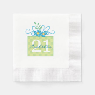Servilleta De Papel 21.ª Nacimiento Nombre personalizado de pastel azu