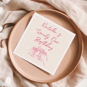 Servilleta De Papel 21.ª Vivid Pink Hand Drawn Martini Birthday