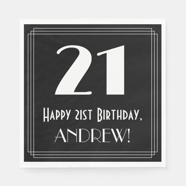 Servilleta De Papel 21 Aniversario ~ Art Deco Inspirado Aspecto "21",  (Anverso)