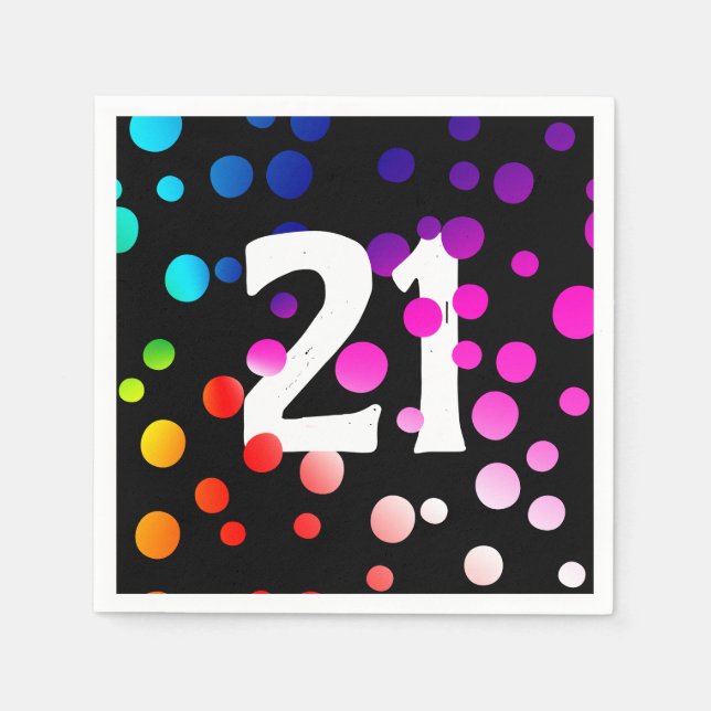 Servilleta De Papel 21 cumpleaños con puntos arcoiris en negro (Anverso)