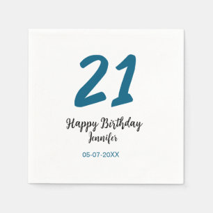 Servilleta De Papel 21 cumpleaños negrita letra azul simple mínimo