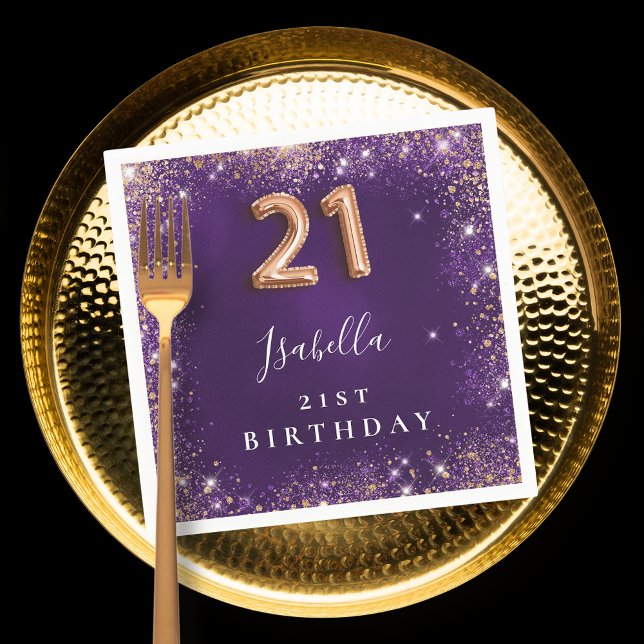 Servilleta De Papel 21 cumpleaños rosa púrpura nombre de oro (Subido por el creador)