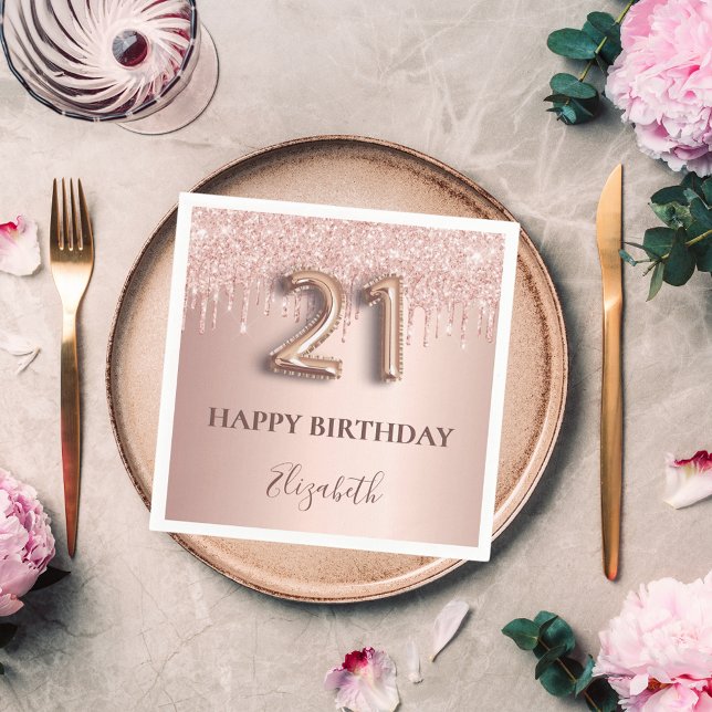 Servilleta De Papel 21 cumpleaños rosa purpurina oro estilo globo rosa (Subido por el creador)