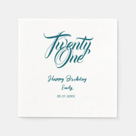 Servilleta De Papel 21st birthday add name date year blue template thi