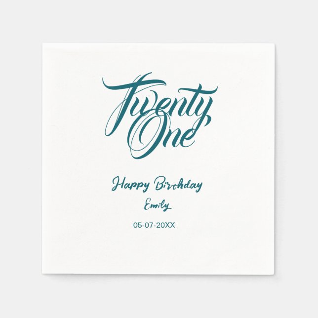 Servilleta De Papel 21st birthday add name date year blue template thi (Anverso)