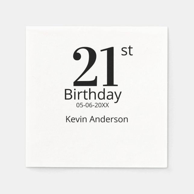 Servilleta De Papel 21st birthday bold letter name date simple man boy (Anverso)