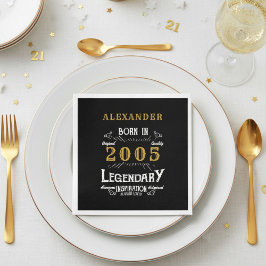 Servilleta De Papel 21st Birthday Born 2005 Black Gold Retro Vintage