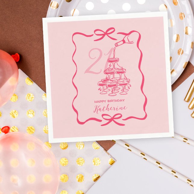 Servilleta De Papel 21st Birthday Hand Drawn Pink Champagne Napkins (Subido por el creador)