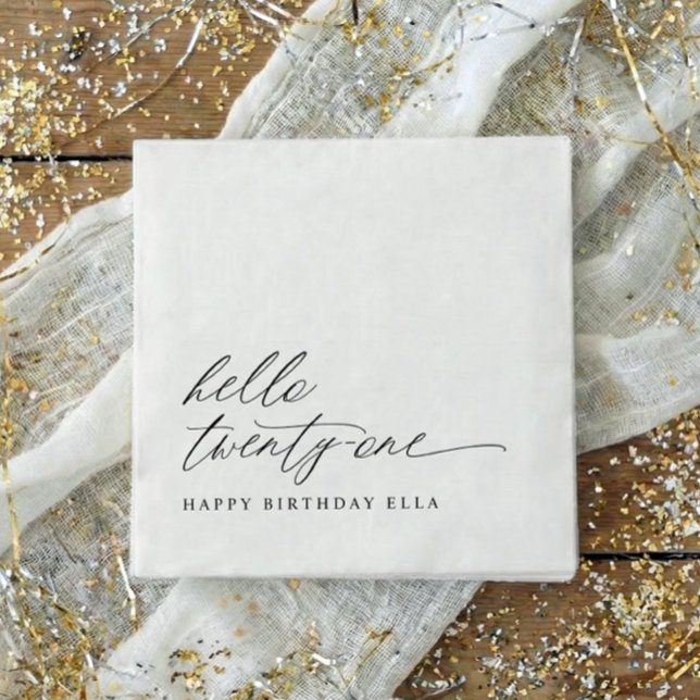 Servilleta De Papel 21st Birthday Party Hello 21 Modern Milestone (21st birthday party napkins in black and white)