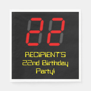 Servilleta De Papel 22.º cumpleaños: Red Digital Clock Style "22" + No