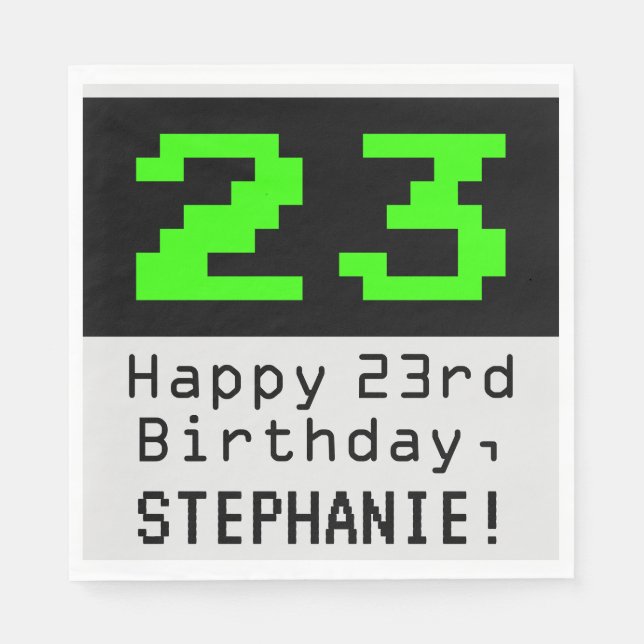 Servilleta De Papel 23 Aniversario - Nerdy / Geeky Style "23" y nombre (Anverso)