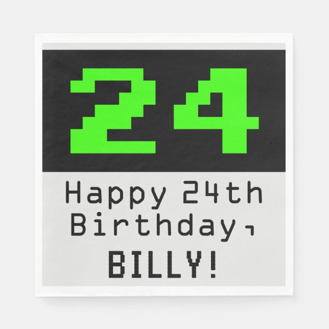 Servilleta De Papel 24º cumpleaños - Nerdy / Geeky Style "24" y nombre (Anverso)