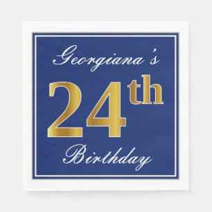 Servilleta De Papel 24to cumpleaños elegante del oro azul, falso;