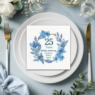 Servilleta De Papel 25º Aniversario de Bodas de Floral Azul de Plata