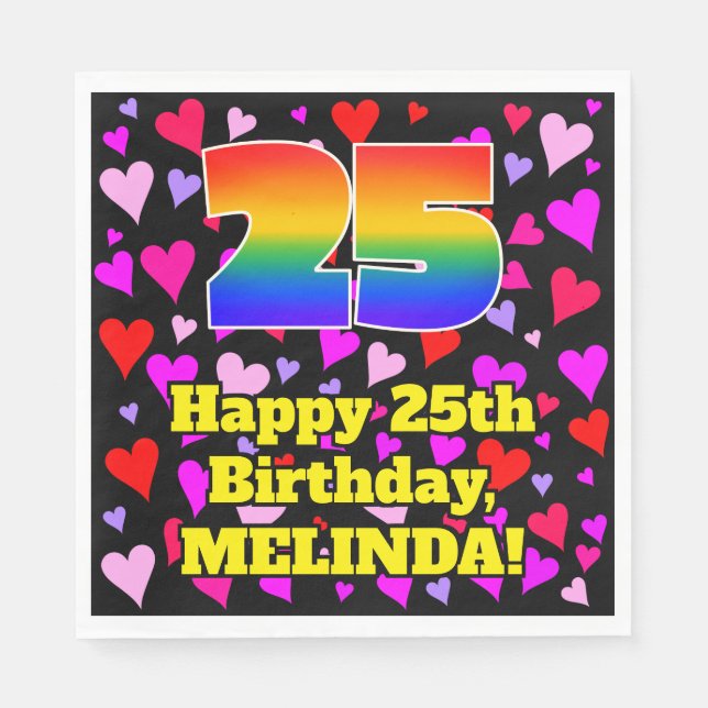 Servilleta De Papel 25º cumpleaños: Patrón de corazones amorosos, arco (Anverso)
