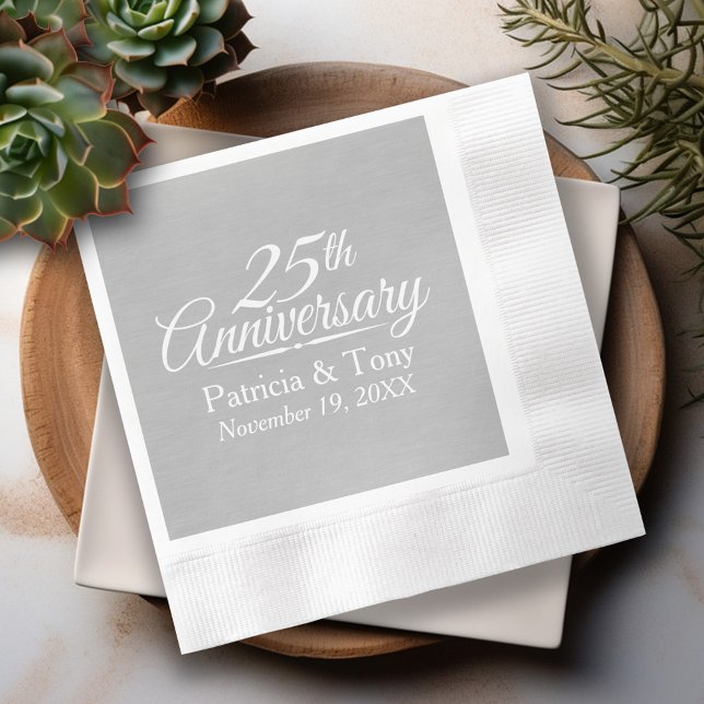 Servilleta De Papel 25.º aniversario Boda personalizado (25th Wedding Anniversary Personalized Napkins)