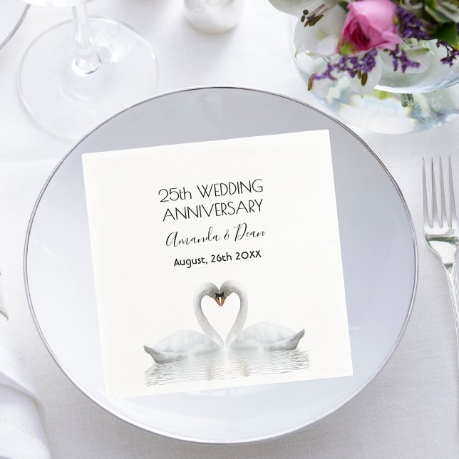 Servilleta De Papel 25.º boda aniversario pareja de cisnes blancos (Subido por el creador)