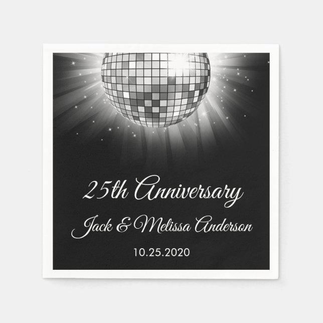 Servilleta De Papel 25.º Boda Fiesta Silver Disco Ball (Anverso)