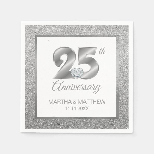 Servilleta De Papel 25 Aniversario Boda de Plata Personalizada (Anverso)
