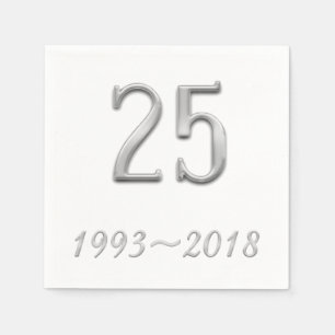 Servilleta De Papel 25° Aniversario de la tipografía Boda Plata 2018