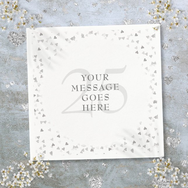 Servilleta De Papel 25° Aniversario del Boda Confetti (25th Wedding Anniversary Silver Hearts Confetti Napkins)