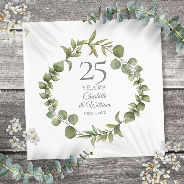 Servilleta De Papel 25° Aniversario del Boda de Plata Vegetación Garla (25th Silver Wedding Anniversary Greenery Garland Napkins)