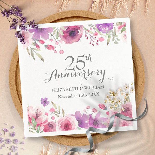 Servilleta De Papel 25° Aniversario Rosas de la Naturaleza (25th Anniversary Watercolour Roses Greenery Napkins)