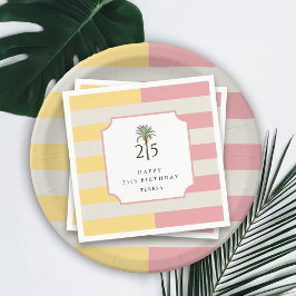 Servilleta De Papel 25th Birthday Palm Beach Pastel Stripe Tropical