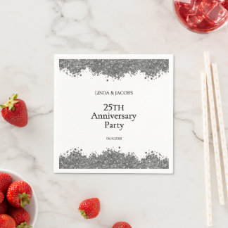 Servilleta De Papel 25th Wedding Anniversary Silver Faux Glitter