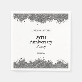 Servilleta De Papel 25th Wedding Anniversary Silver Faux Glitter 