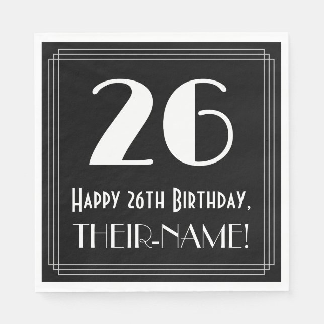 Servilleta De Papel 26º cumpleaños ~ Art Deco Inspirado Aspecto "26",  (Anverso)