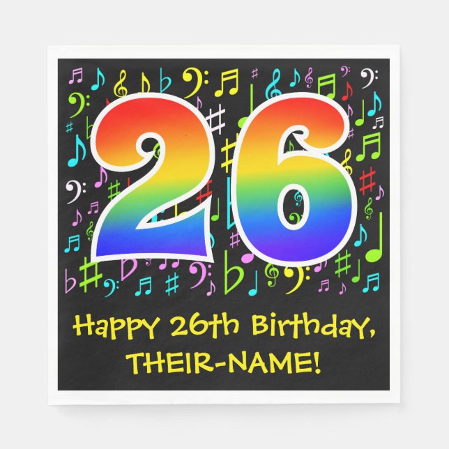 Servilleta De Papel 26º cumpleaños - Símbolos de música colorida, arco (Anverso)
