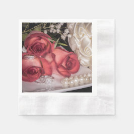 Servilleta De Papel 2686-Rosas Bodas rojos y blancos con anillos, perl