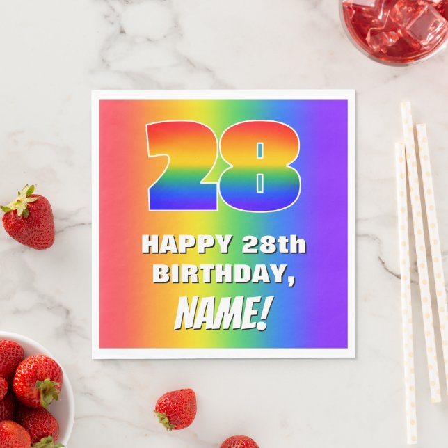 Servilleta De Papel 28º cumpleaños: Colorido, divertido patrón arcoiri (In situ)