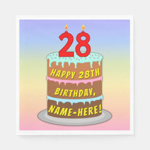Servilleta De Papel 28 Aniversario: Torta divertida y velas + nombre p