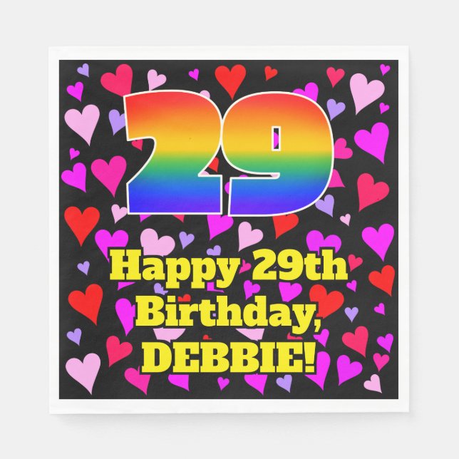 Servilleta De Papel 29º cumpleaños: Patrón de corazones amorosos, arco (Anverso)