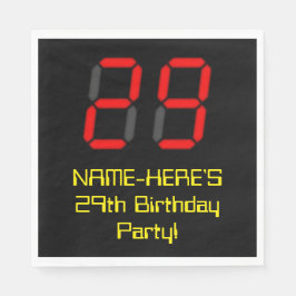 Servilleta De Papel 29º cumpleaños: Red Digital Clock Style "29" + Nom