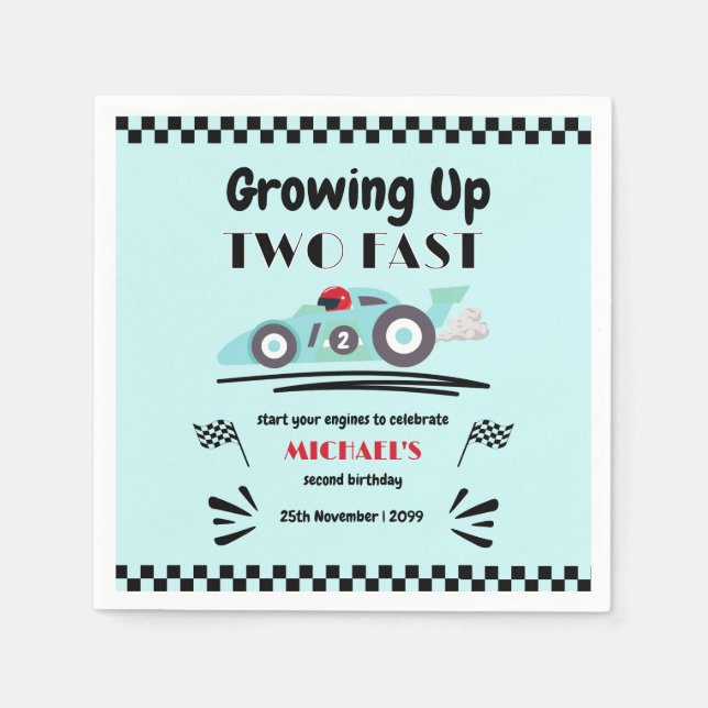 Servilleta De Papel 2.º Cumpleaños Creciendo Dos Carros Rápidos De Car (Anverso)