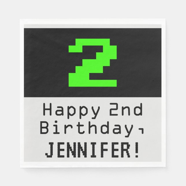 Servilleta De Papel 2.º cumpleaños - Nerdy / Geeky Style "2" y nombre (Anverso)