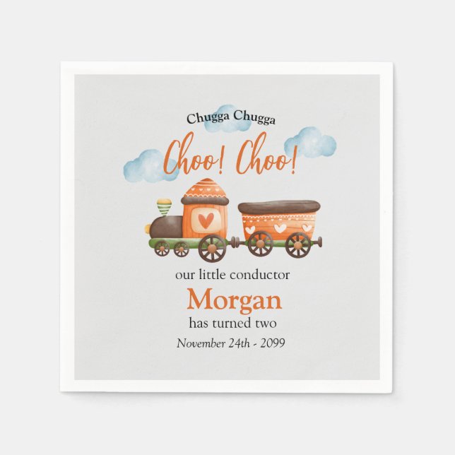Servilleta De Papel 2.º Fiesta de acuarela del tren con encanto de cum (Anverso)