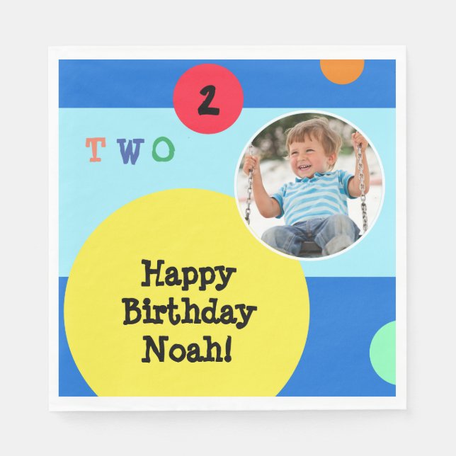 Servilleta De Papel 2.º Fiesta de cumpleaños, papel moderno brillante  (Anverso)