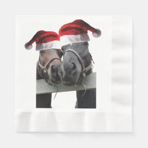 Servilleta De Papel 2 caballos con Gorras de Santa Claus