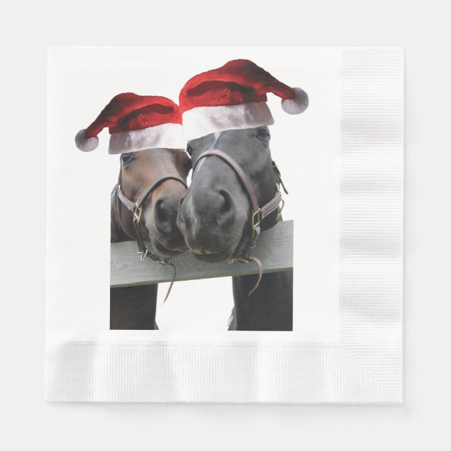 Servilleta De Papel 2 caballos con Gorras de Santa Claus (Anverso)