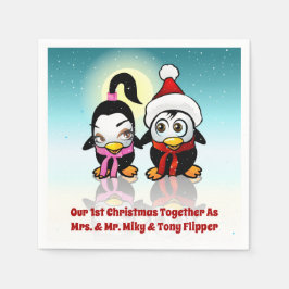 Servilleta De Papel 2 pájaros de amor polares celebran a Navidades