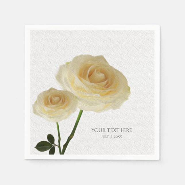 Servilleta De Papel 2 Rosas pintados de blanco Elegantes servilletas (Anverso)