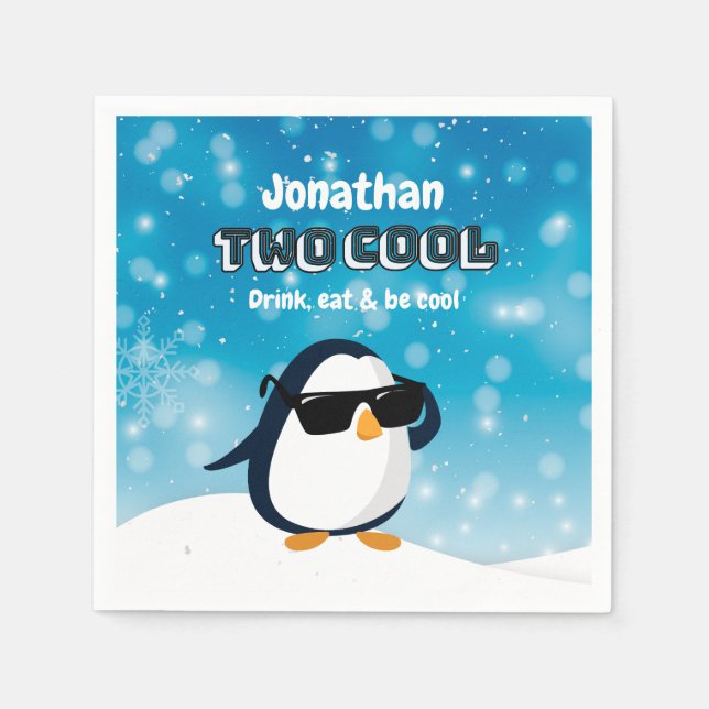 Servilleta De Papel 2nd Birthday Two Cool Penguin Boy (Anverso)