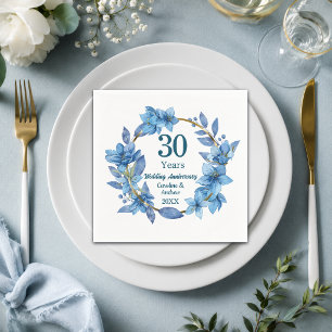 Servilleta De Papel 30º Aniversario de Boda Floral Azul Perla