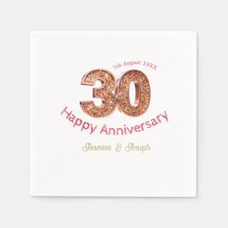 Servilleta De Papel 30º Feliz aniversario Dorado Metálico agregar nomb