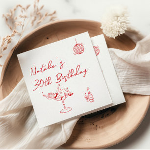 Servilleta De Papel 30.ª Mano Retro Treinta Aniversario del Rojo Blanc