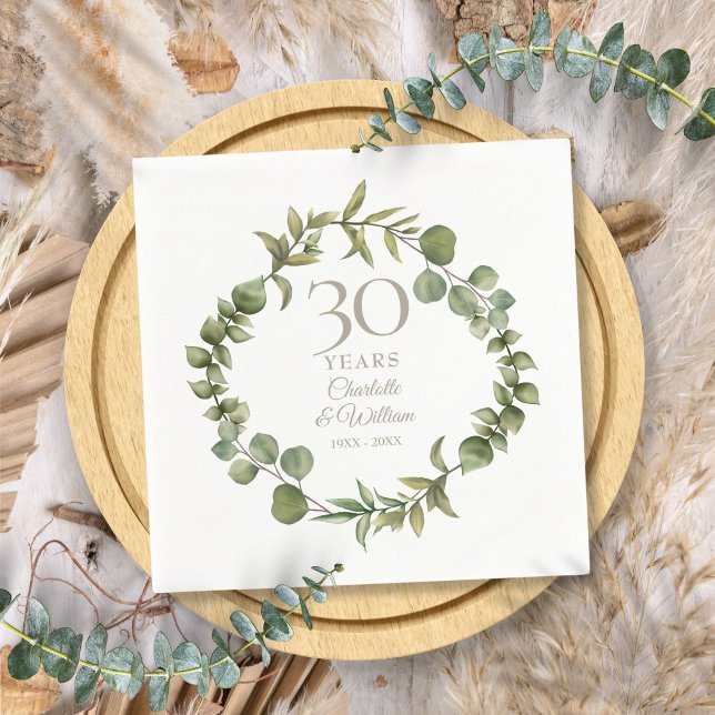 Servilleta De Papel 30.º Aniversario de Pearl Greenery Garland (30th Wedding Anniversary Pearl Greenery Garland Napkins)